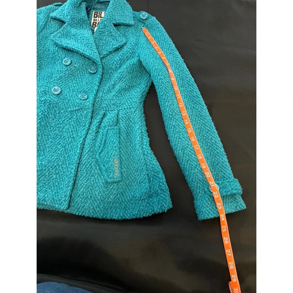 Billabong Womens Teal Boucle Wool Blend Pea Coat Jacket J703LSHA Small